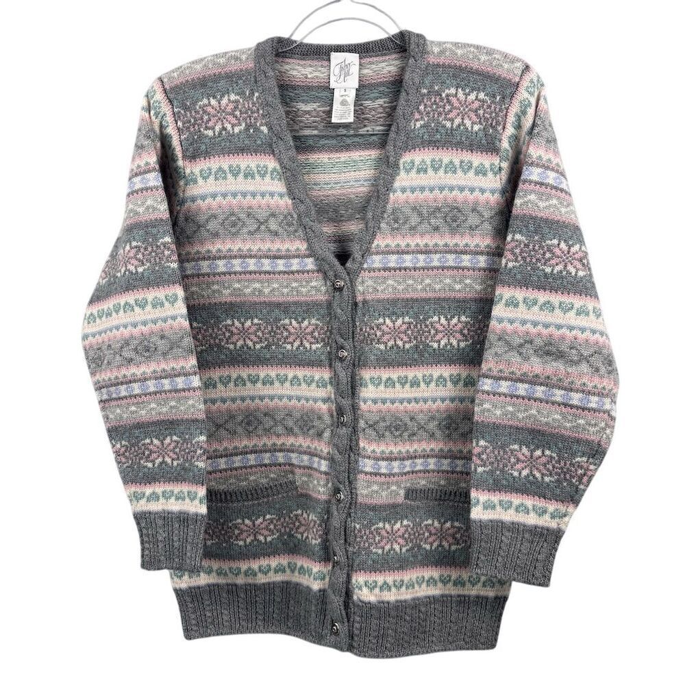 Vintage Fisher Hill Women's Wool Fair Isle Cardigan Sweater Multicolor Size S